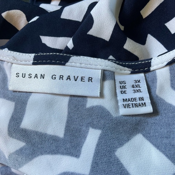 Susan Graver Liquid Knit Faux Wrap Dress Navy Blue Geometric Print Plus Size 3X - Picture 10 of 12